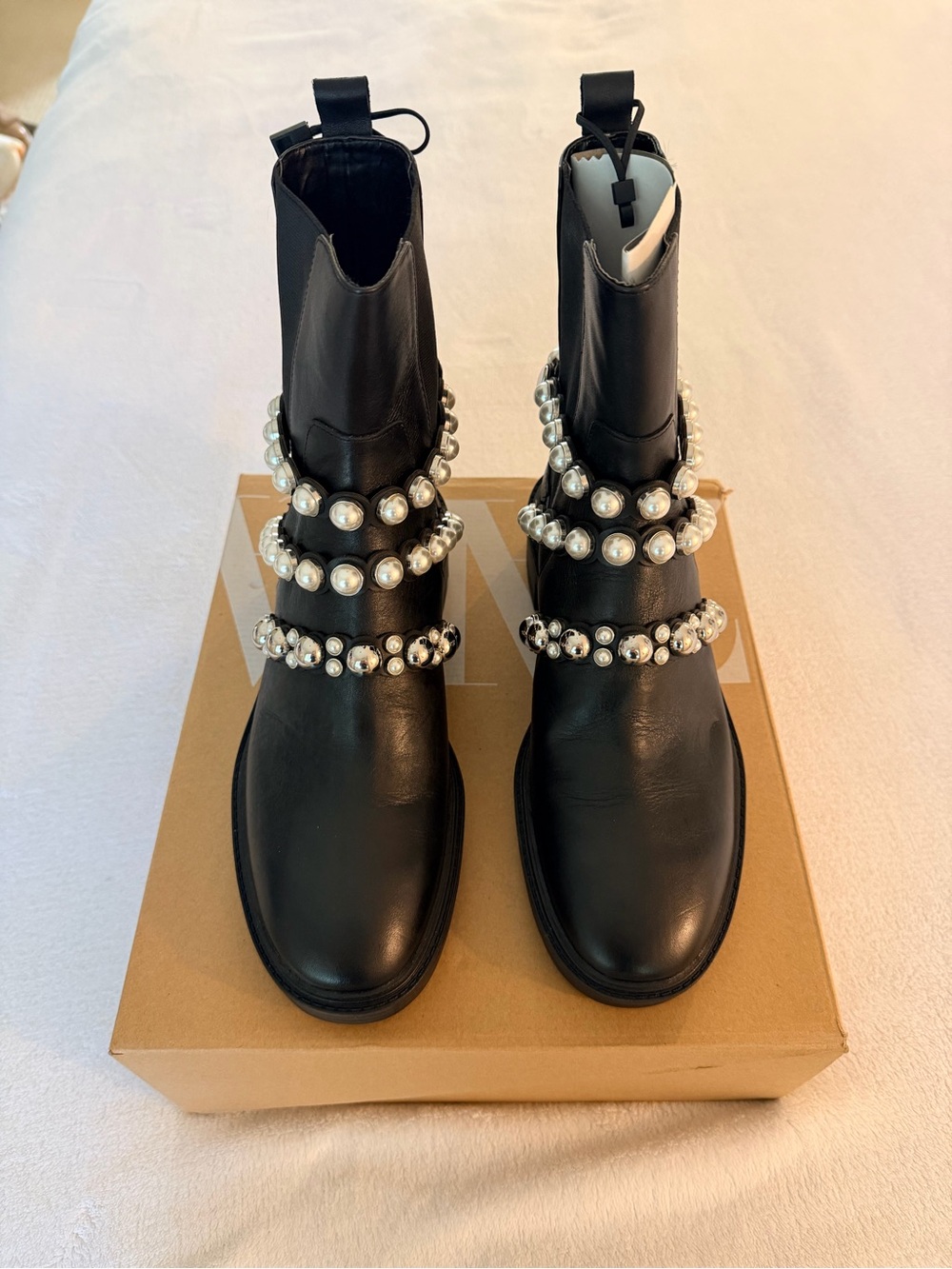 Zara Black Pearl-Embellished Ankle Boots
